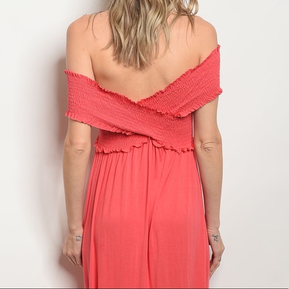 Coral Crossed Off-Shoulder Maxi Dress 10004 - Picture 2 of 3